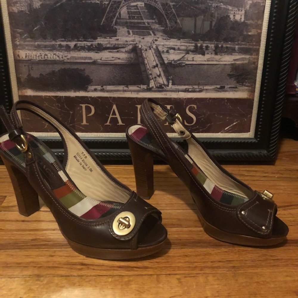 Coach Peep Toe Slingback Heels Size 7.5 - Picture 2 of 5